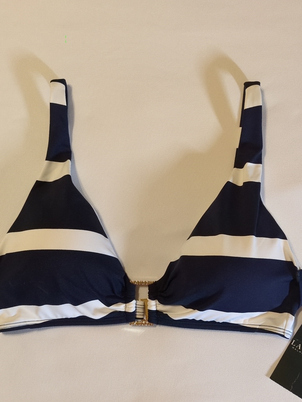 Lauren Ralph Lauren Navy and White Striped Bikini Top with Gold Accent 6